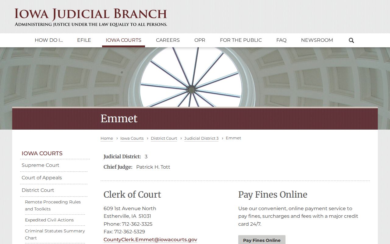Iowa Judicial Branch Emmet County clerk information