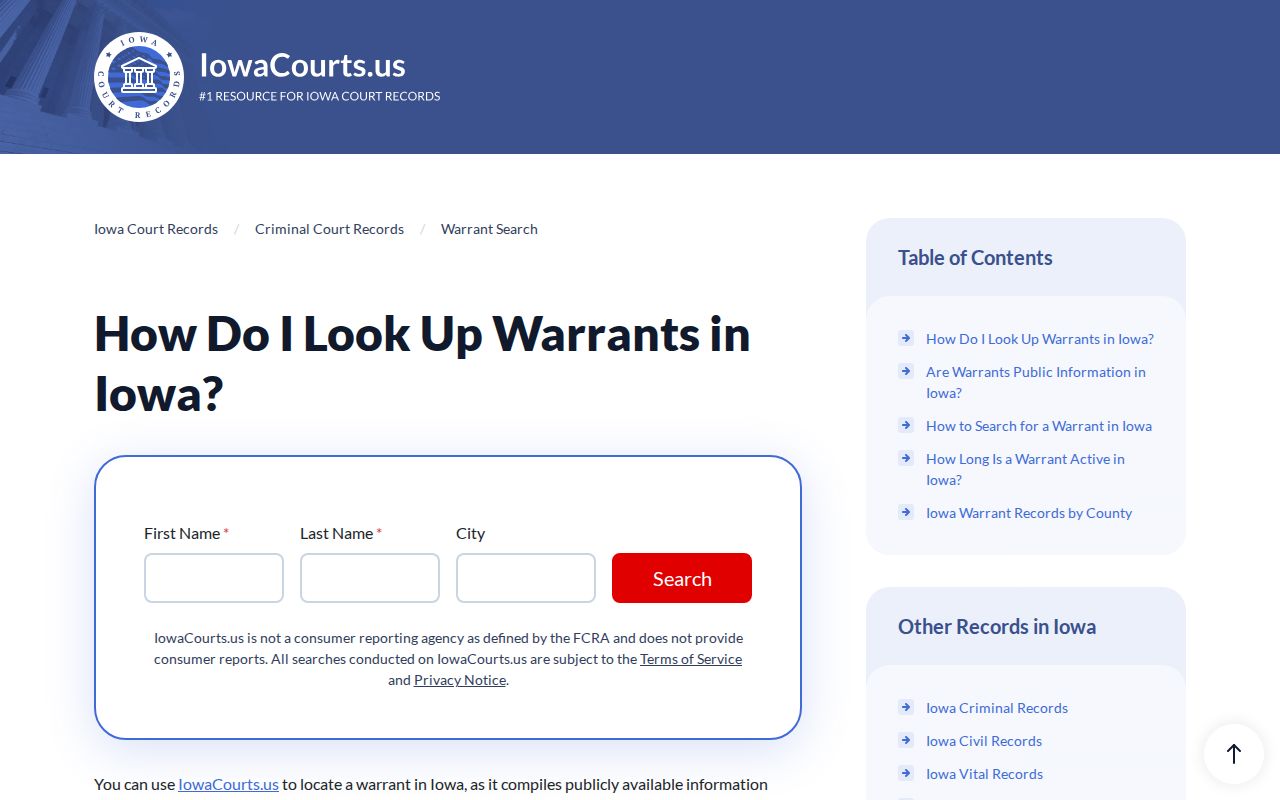 Iowa Courts restricted statewide warrant system explanation