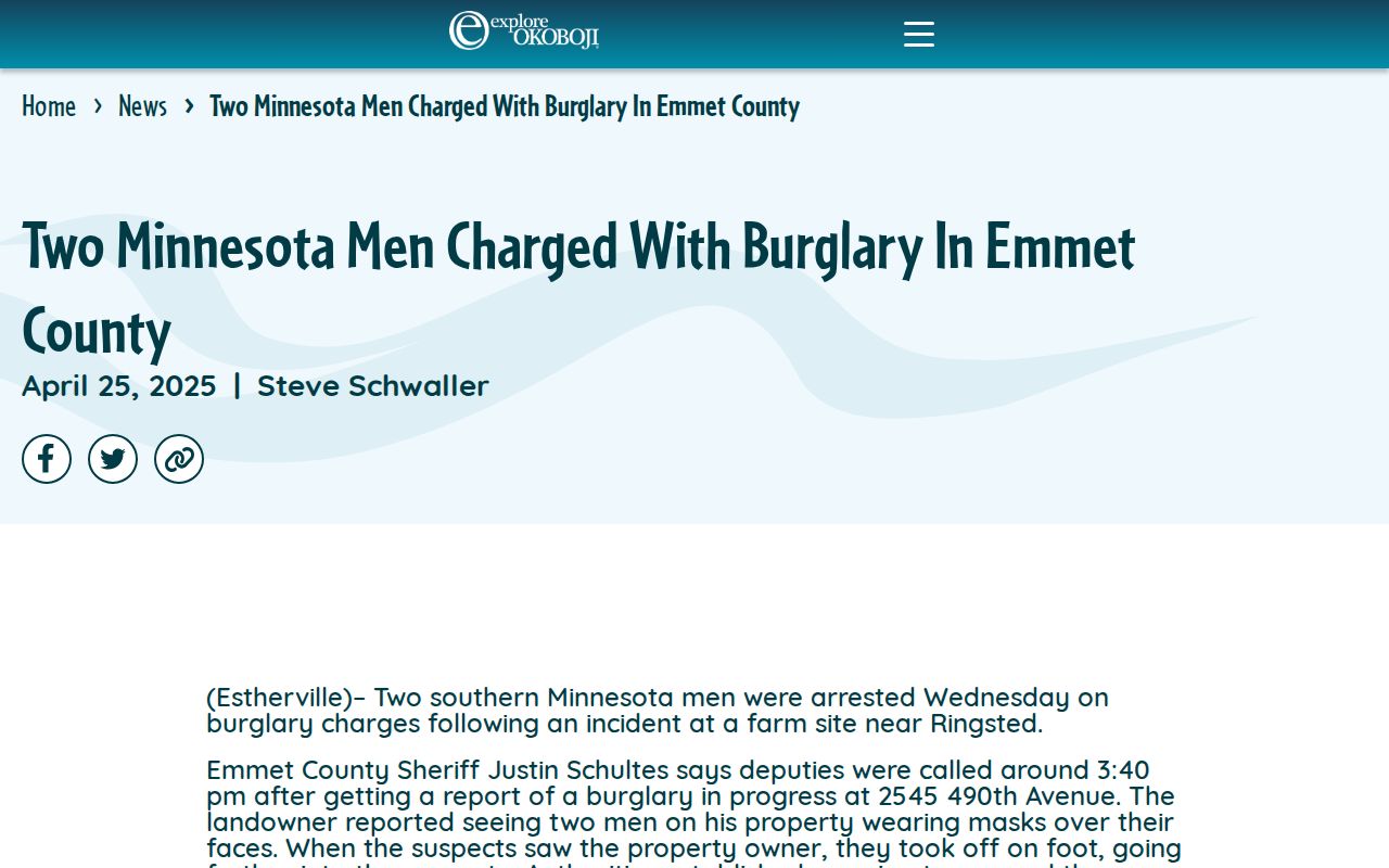 Explore Okoboji Emmet County arrest news example