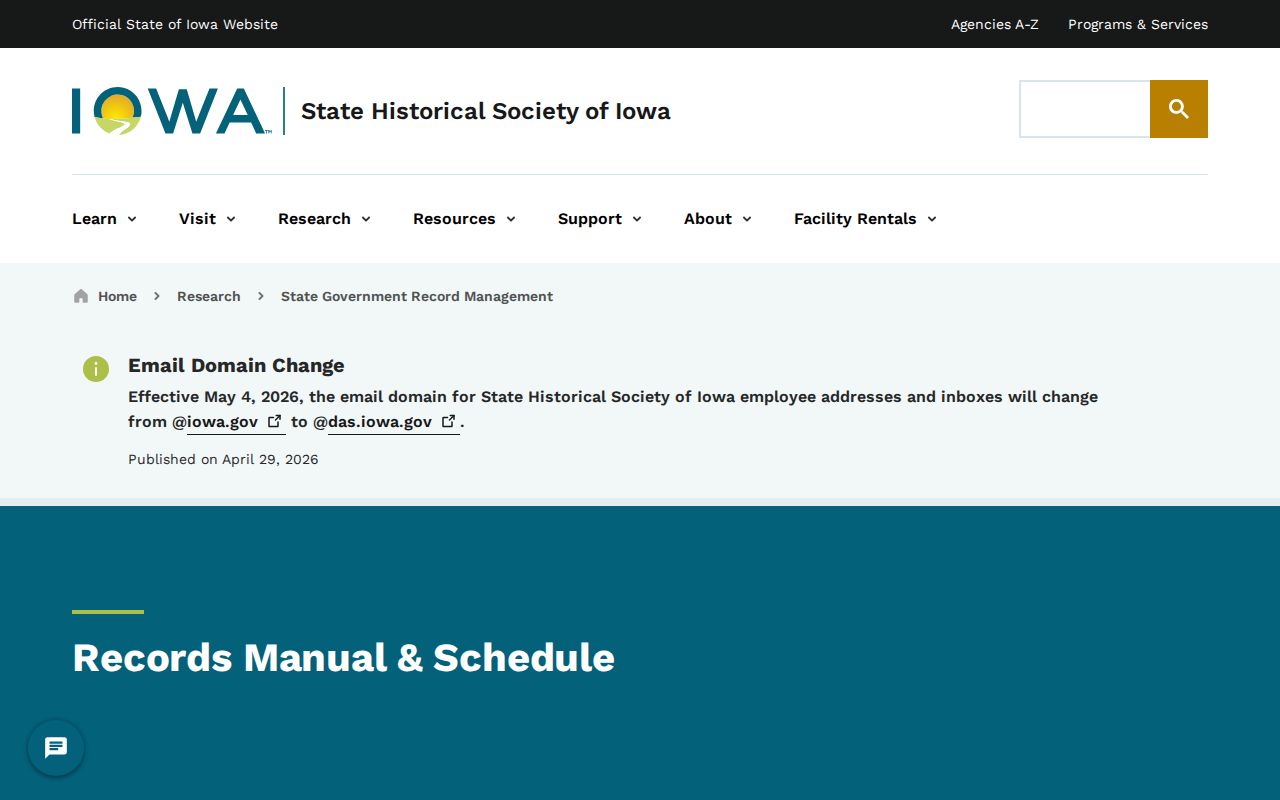 Iowa state records retention schedule guidance