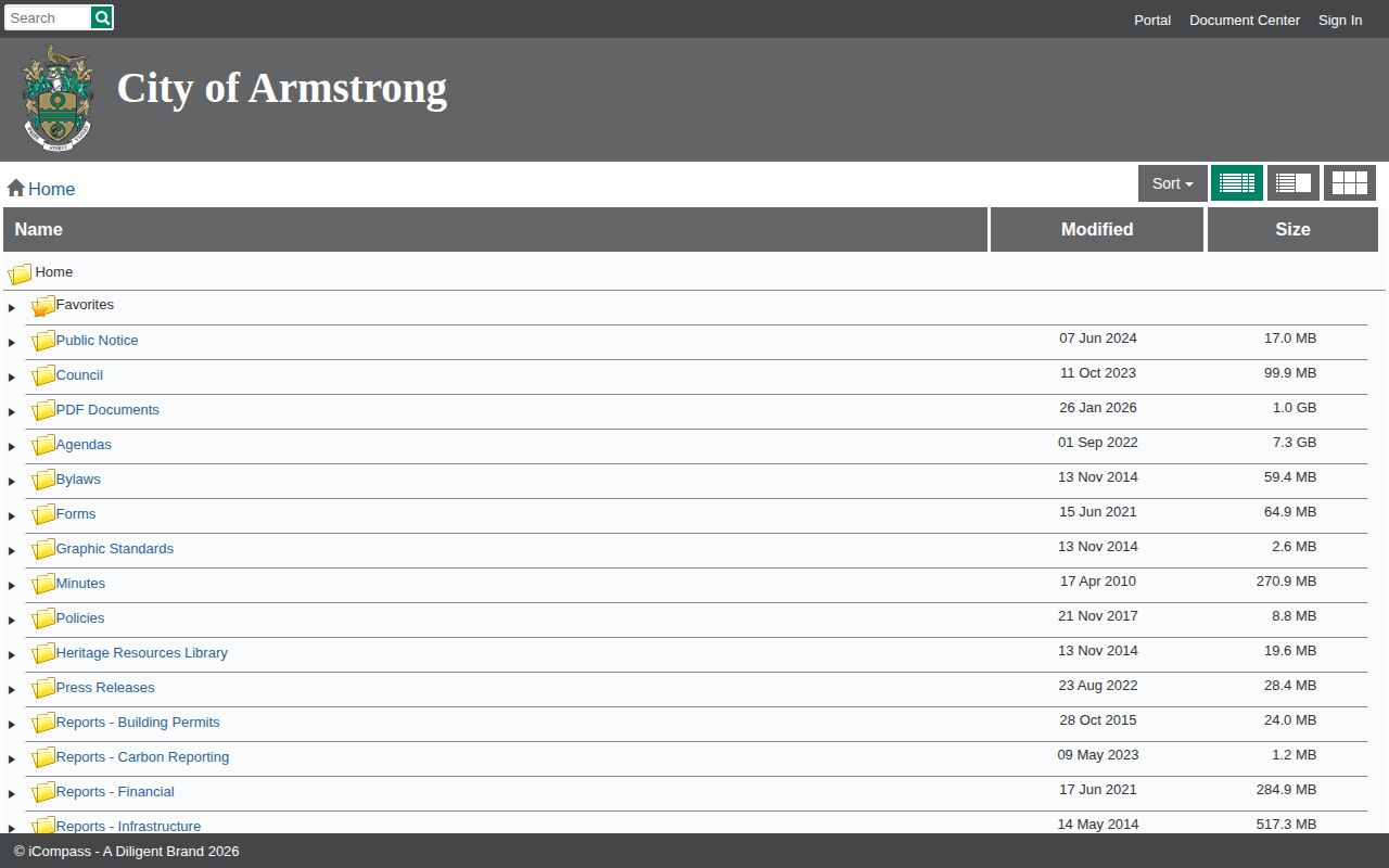 Armstrong CivicWeb city document center with no current arrest log located